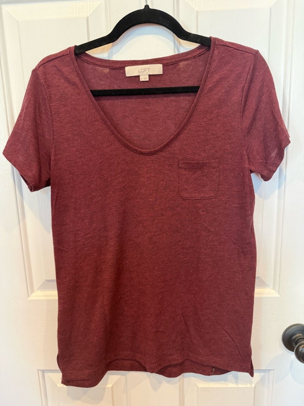 LOFT Short Sleeve Scoop Neck Pocket Tee in Wine